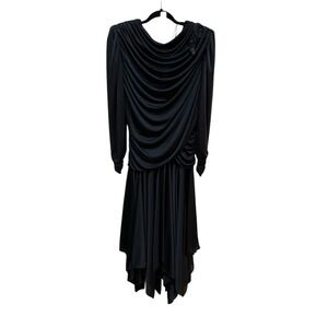 Vintage Cervelle‎ Draped Ruched  Evening Gown Handkerchief Hem 80's Sequin